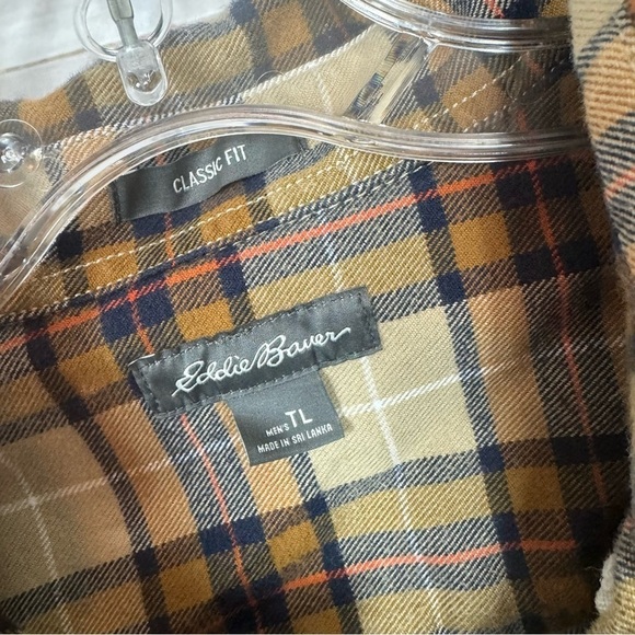 Eddie Bauer  tan plaid size large tall button down cotton shirt - Picture 4 of 6